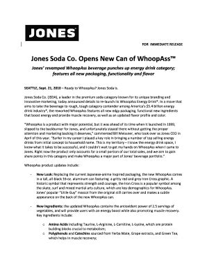 Fillable Online Jones Soda Co Whoopass Relaunch Release Final Docx