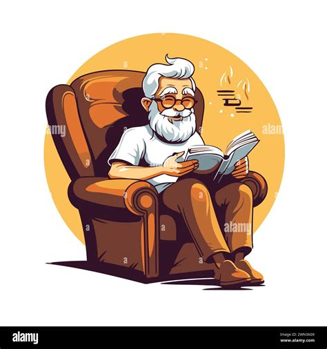 Old Man Reading A Book In Armchair Vector Illustration In Cartoon