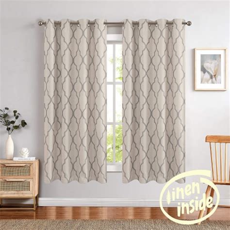 Jinchan X Inch Grommet Moroccan Tile Flax Linen Curtains Grey