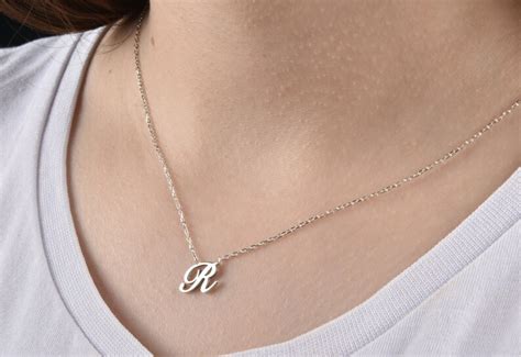 14k Gold Cursive Letter Necklace Dainty Gold Initial Etsy