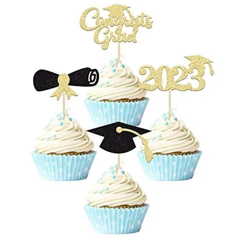 Graduation Cupcake Toppers Wrappers Congrats Grad Pcs Black