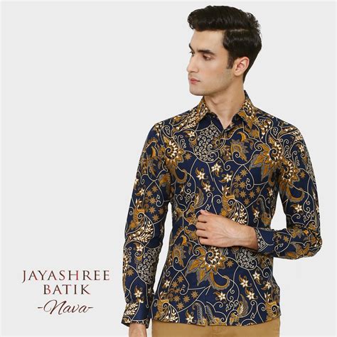 Jual Jayashree Batik Slimfit Nava Navy Kemeja Batik Pria Lengan Panjang