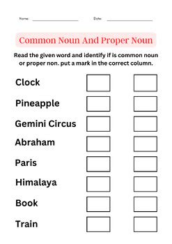 Common Noun Worksheet