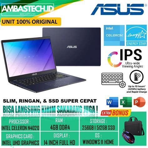 Jual Laptop Asus L410ma Intel N4020 Ram 4gb Ssd 512gb Nvme 14 Full Hd