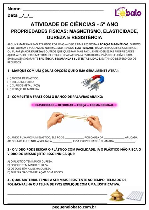 Atividades Propriedades Físicas Dos Materiais 5 Ano - Atividades de Ciências 5º Ano – Propriedades Físicas dos Materiais ...