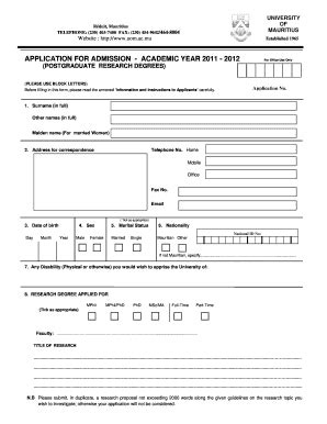 Application For Admission University Of Mauritius Uom Ac Fill And