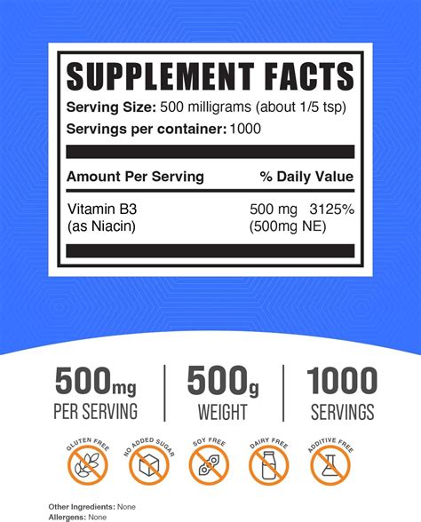 Bulksupplements Niacin Powder Vitamin B3 Supplement 500mg 500