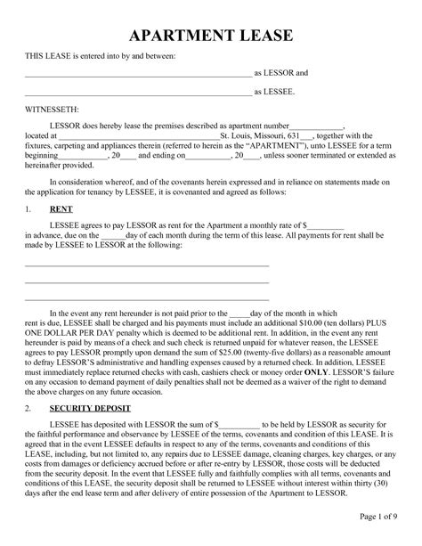 Free Printable Apartment Lease Agreement Templates Printable