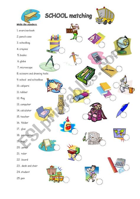 School Matching Esl Worksheet By Szabone M Eva