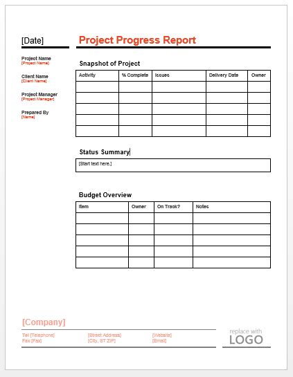 Project Progress Report Template My Word Templates