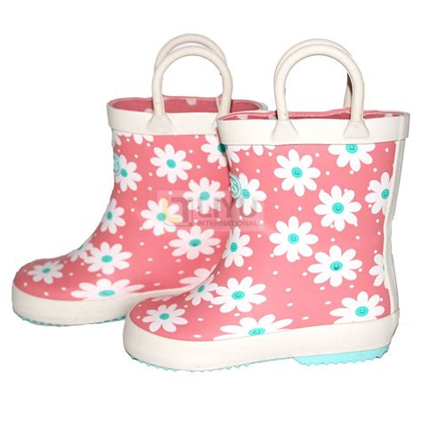 Kids Pink Pu Raincoat Polyester Umbrella Rubber Rain Boots Combination