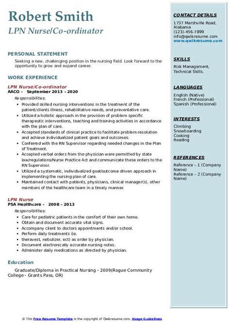 Lpn Nurse Resume Samples Qwikresume