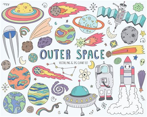 Space Clipart Cute Space Doodles Clip Art Set Vector Png And  Files