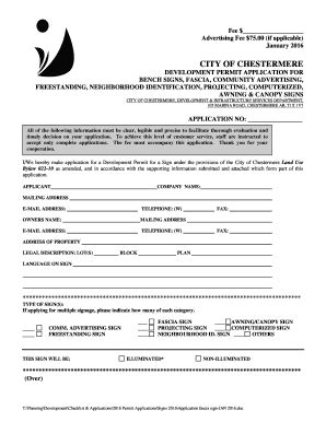 Fillable Online Chestermere DEVELOPMENT PERMIT APPLICATION FOR BENCH