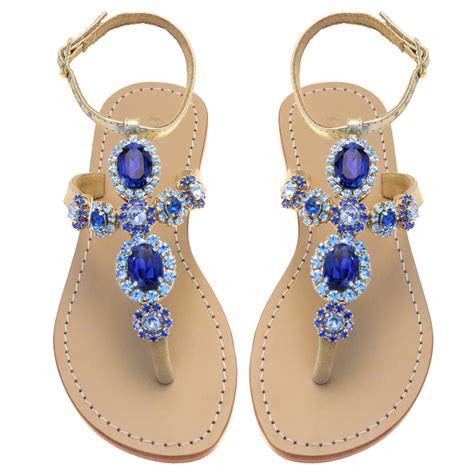 Tulum Womens Blue Jeweled Leather Sandals Mystique Sandals