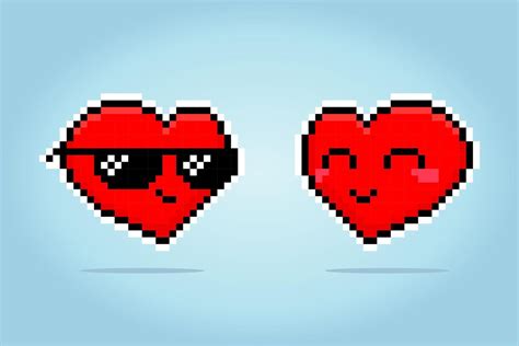 8 Bit Pixel Heart Character Love Icon Couple In Vector Illustrations