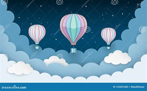 Hot Air Balloons Stars And Clouds On The Dark Night Sky Background Night Scene Background