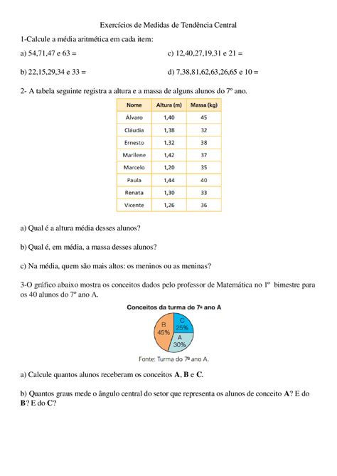 Exercícios de Medidas de Tendencia Central - Turma 902 - Docsity