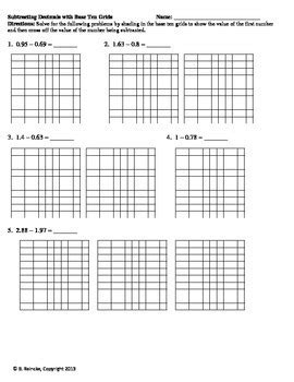 Adding And Subtracting Decimals With Grids Worksheets