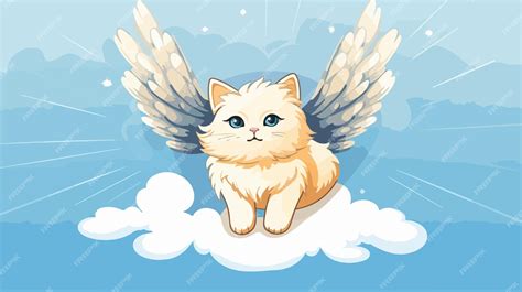 Cute Cat Angel 2d Flat Cartoon Vector Illustration Premium Ai