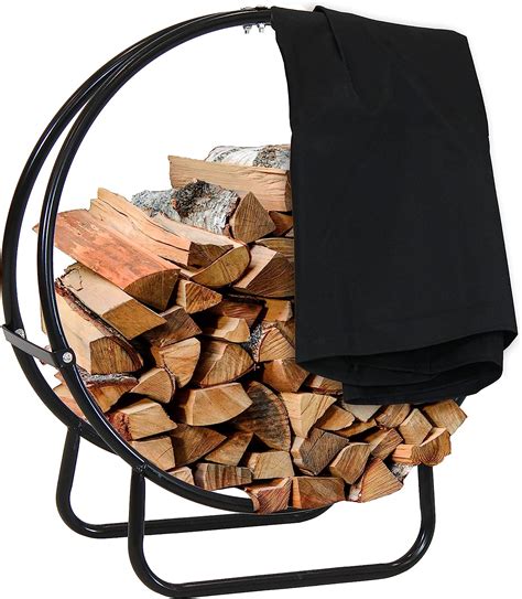 Sunnydaze Outdoor Firewood Log Hoop And Cover Set Powder Coated Steel