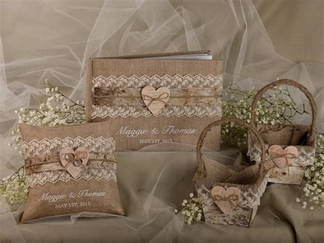 Burlap Natural Birch Bark Wedding Set Guest Book Rustic Guestbook