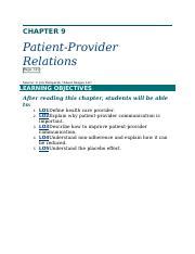 CHAPTER 9 PSYC 3170 Docx CHAPTER 9 Patient Provider Relations Page