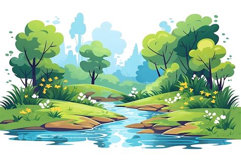 Premium Vector | Cartoon forest background stream plants