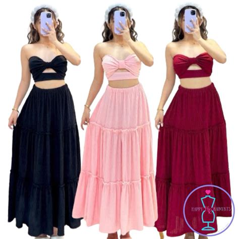 Padded Bikini Top With Maxi Skirt Dress Summer Beach Coordinates Shopee Philippines