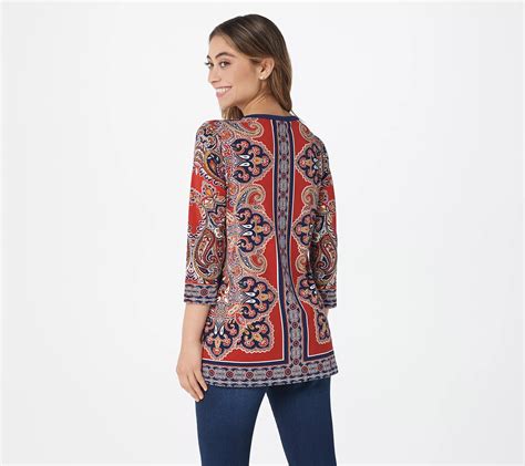 Susan Graver Printed Liquid Knit 3 4 Sleeve Top With Keyhole