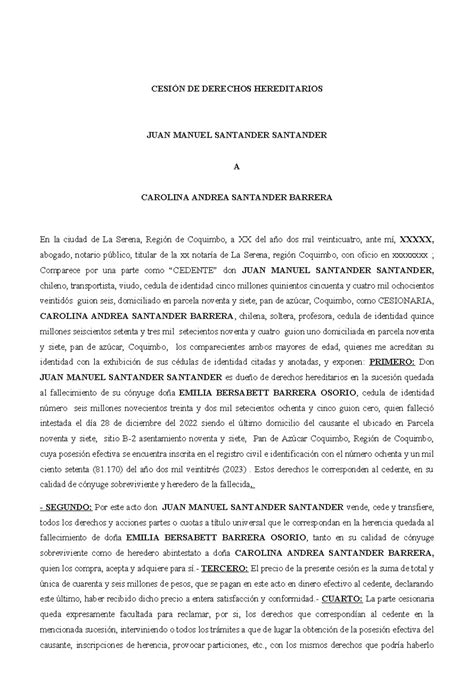 Cesión De Derechos Hereditarios Universalidad CesiÓn De Derechos