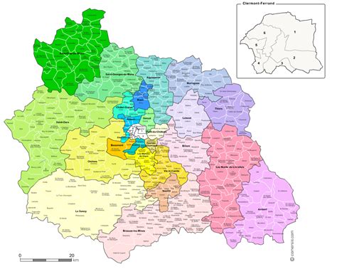 carte des nouveaux cantons du puy de dome avec villes  communes