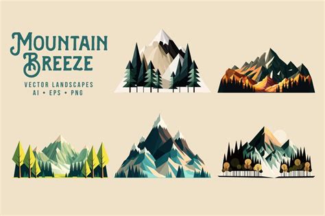 Mountain Breeze Vector Landscape Illustrations Commercial Use - Etsy