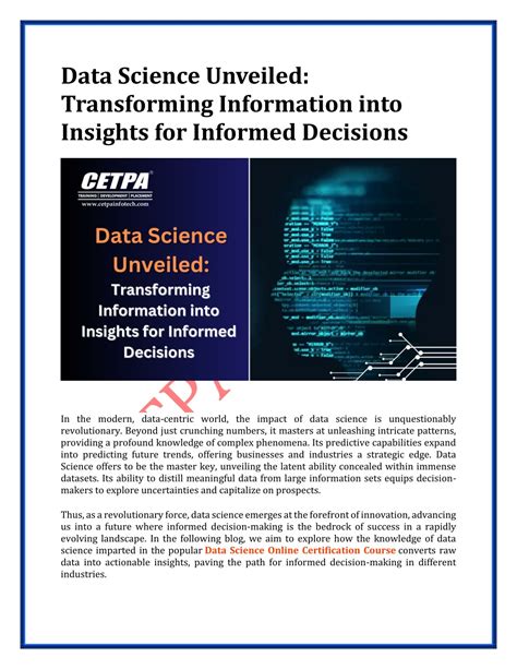 Ppt Data Science Unveiled Transforming Information Into Insights For