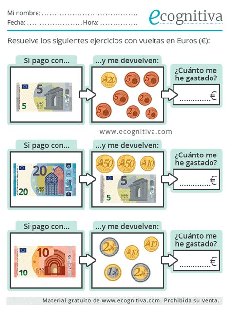 Ejercicios De Manejo Del Dinero Euros Estimulaci N Cognitiva