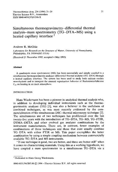 PDF Simultaneous Thermogravimetrydifferential Thermal Analysismass