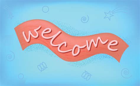 Vector banner with welcome word on red side on blue background. Welcome ...