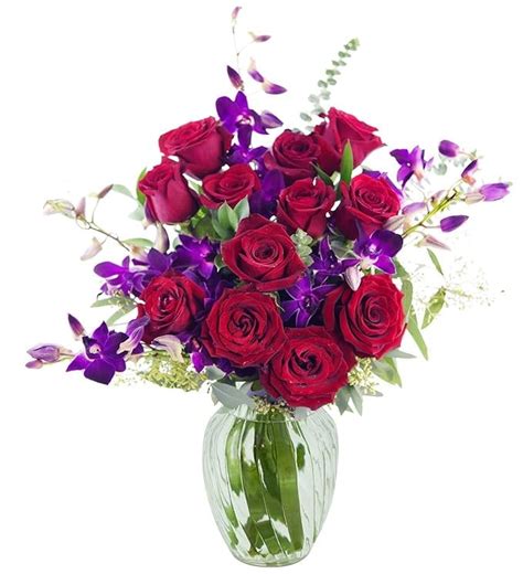 Kabloom Fall Collection Bouquet Of Red Roses Purple Dendrobium