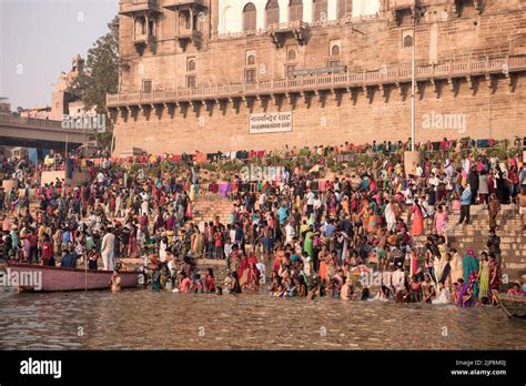 People Bathing At Manmandir Ghat Ganga River Ganges Varanasi Banaras