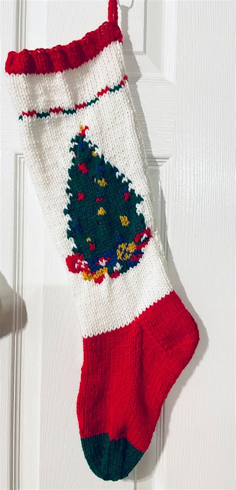 Hand Knitted Christmas Tree Stocking Etsy