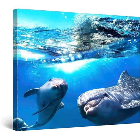 Impression Sur Toile Dauphins Tableau Animaux Decoration Murale Salon