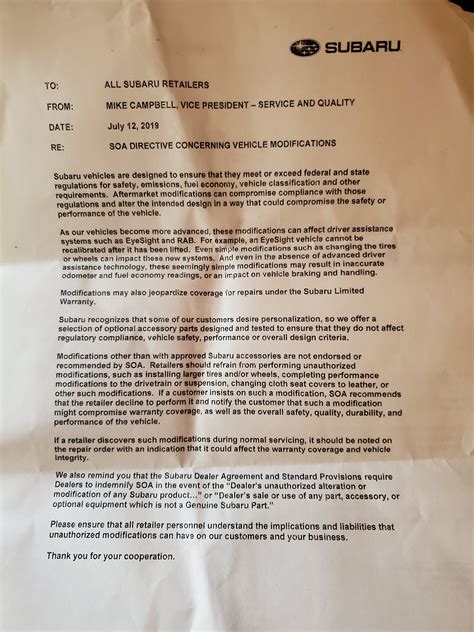 modifications may void warranty | Subaru Ascent Forum