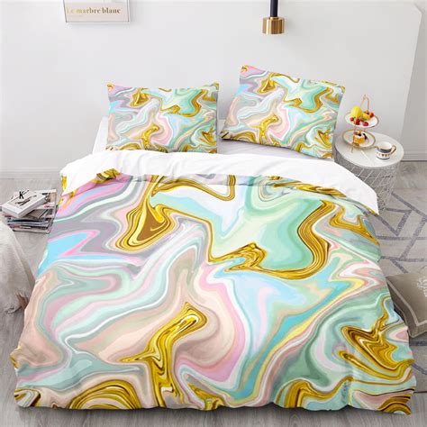 Marble Bedding Set White Grey Gold Marble Pattern Comforter Cover For