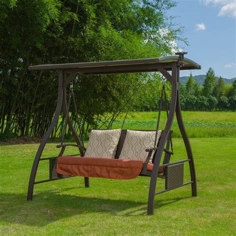 BANSA ROSE Residential Metal Glider Swing Brown 129 lbs. Weight Limit, Powder-Coated Steel Frame ...