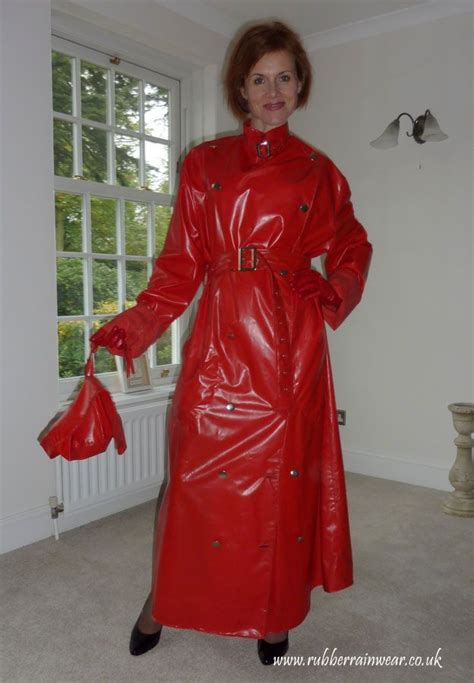 Cum See This Sexy Lovely Lady Dressed In Red Rubberrain Wear Red Raincoat Vinyl Raincoat