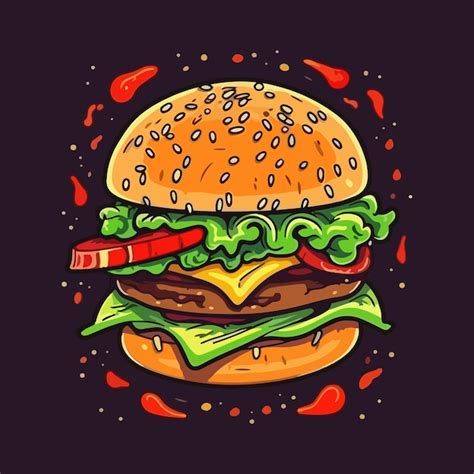 A cartoon drawing of a burger with lettuce on it | Premium AI-generated ...