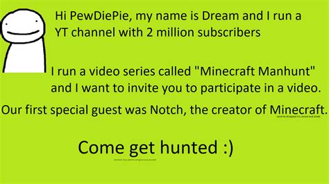 Hi pewdiepie my name is dream | Minecraft Manhunt | Know Your Meme