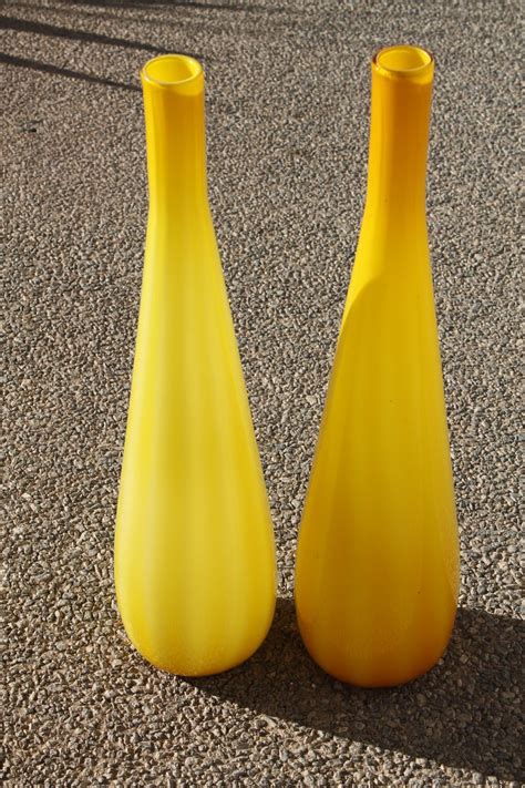 Pair Of Murano Cased Glass Yellow Vases For Sale At 1stdibs