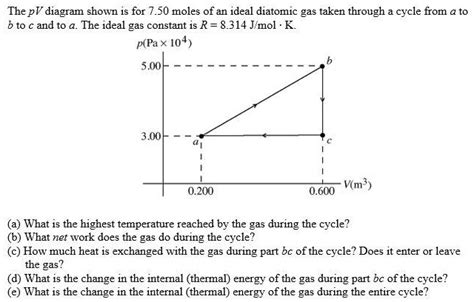 Solved The Pv Diagram Shown Is For 7 50 Moles Of An Ideal Diatomic Gas Taken Through Cycle From