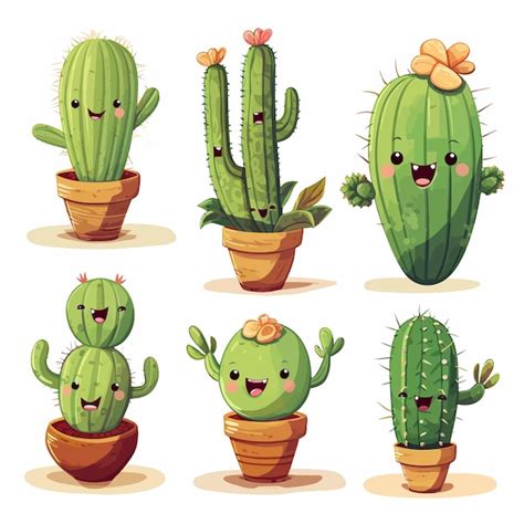 Cactus En Macetas Vector Vector Premium